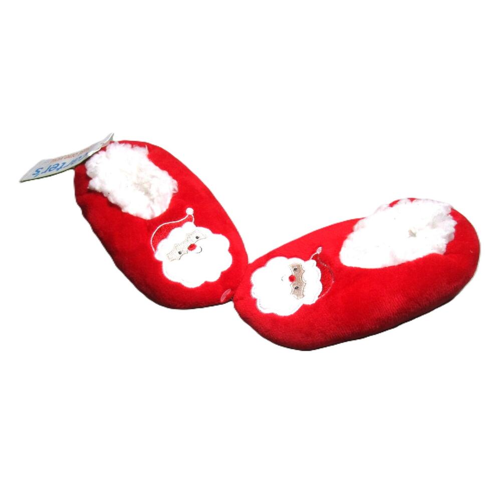 Carter's Holiday Santa Face Slippers Toddler Size 2-3T Red White Plush Faux Fur